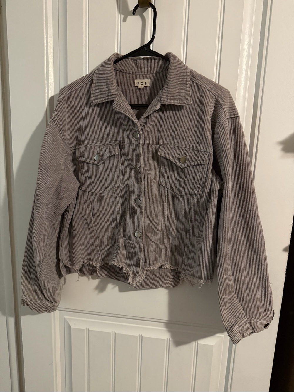 POL lavender Corduroy Button-Front Jacket